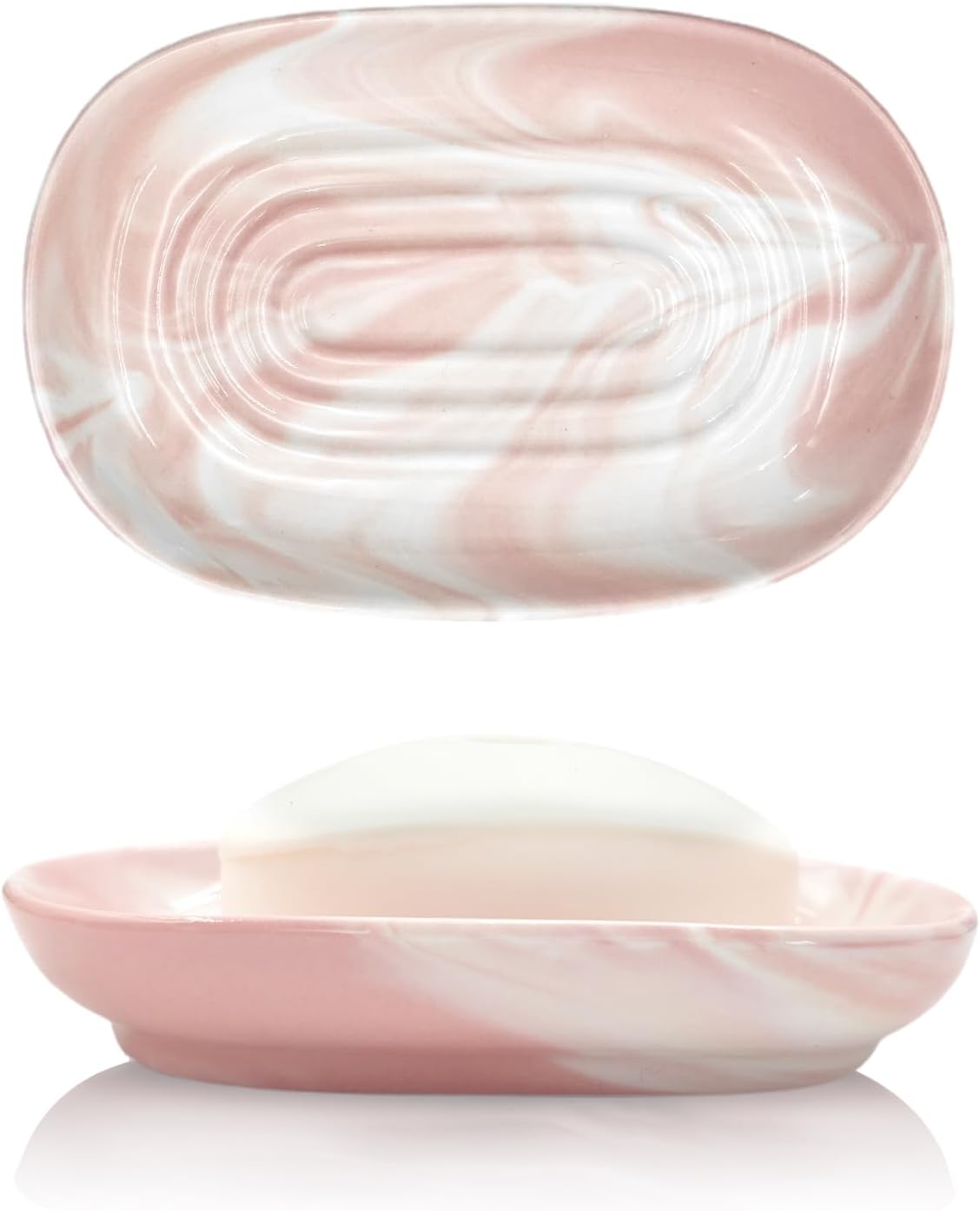 Elegant Ceramic Soap Dish for Shower with Unique Marble Texture, Decorative Bar Soap Holder for Bathroom & Kitchen, Easy Clean Versatile Oval Soap Dishes for Soap Bar