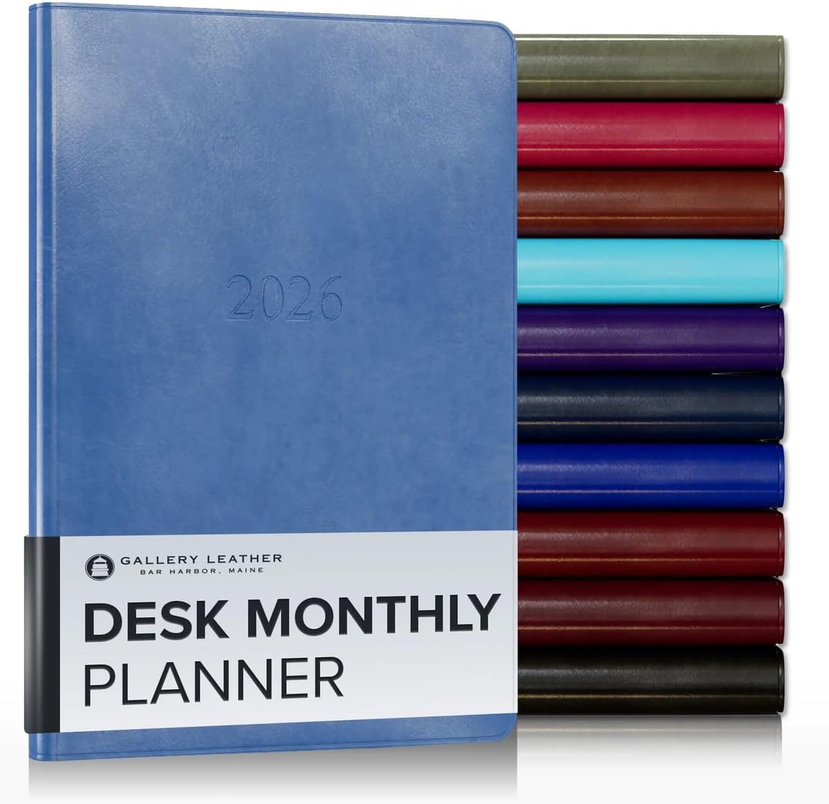 Gallery Leather Desk Monthly Planner 2025-2026, Elegantly Bound Calendar Planner and Notebook with Stylish Gold-Gilded Page Edges, 18 Months - Acadia Hydrangea - 8x5.5”