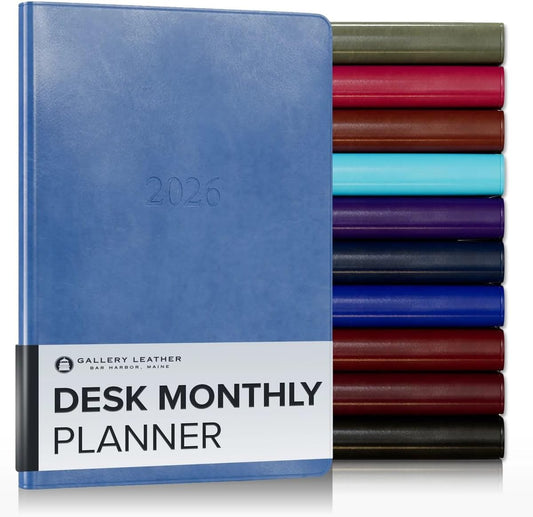 Gallery Leather Desk Monthly Planner 2025-2026, Elegantly Bound Calendar Planner and Notebook with Stylish Gold-Gilded Page Edges, 18 Months - Acadia Hydrangea - 8x5.5”