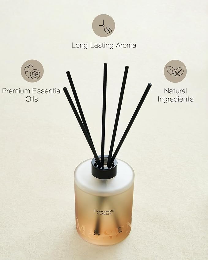M&SENSE Sandalwood & Vanilla Reed Diffuser Set - 16.9 fl oz Long-Lasting Scent, Non-Toxic Essential Oil Diffuser for Home, Fragrance Diffuser Christmas Housewarming Gift & Bathroom Bedroom Decor