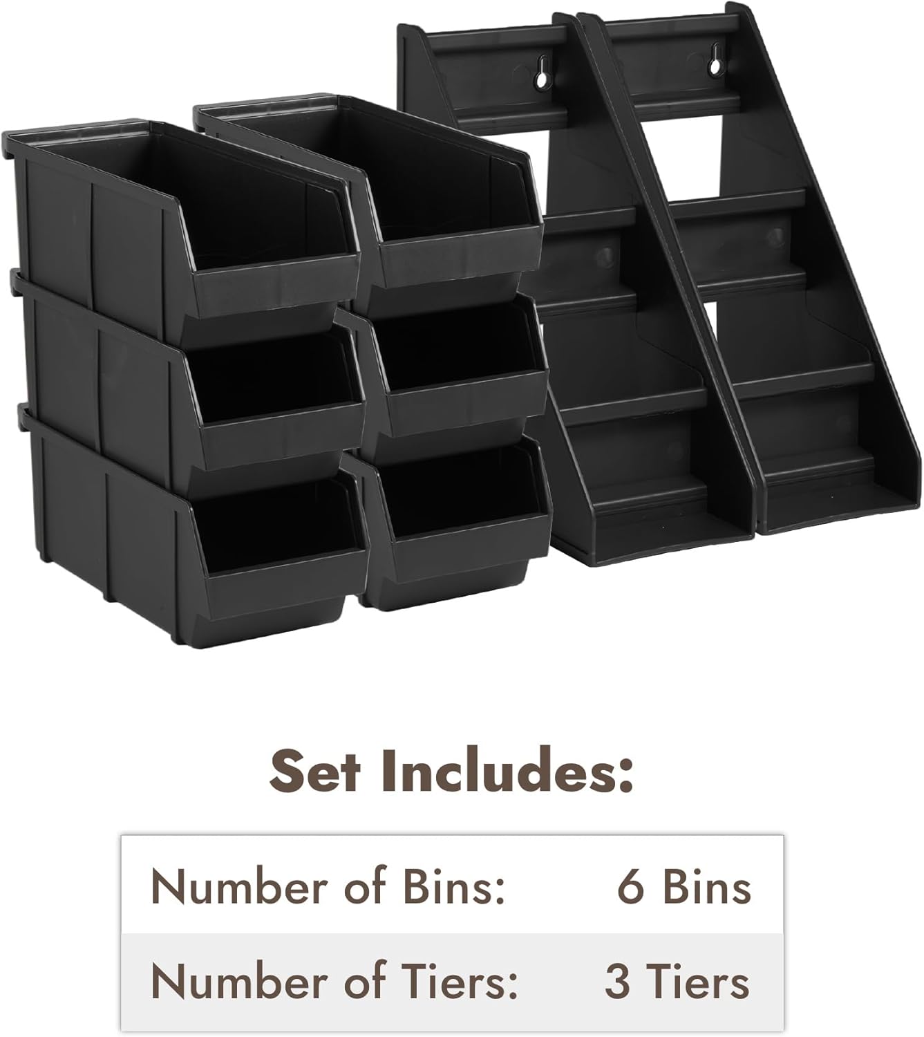 CURTA Black Self Serve Condiment Bin Stand Set, 3-Tier Stand with 6 Bins, 20" D x11.5" W x 14" H, Coffee Bar Beverage Station