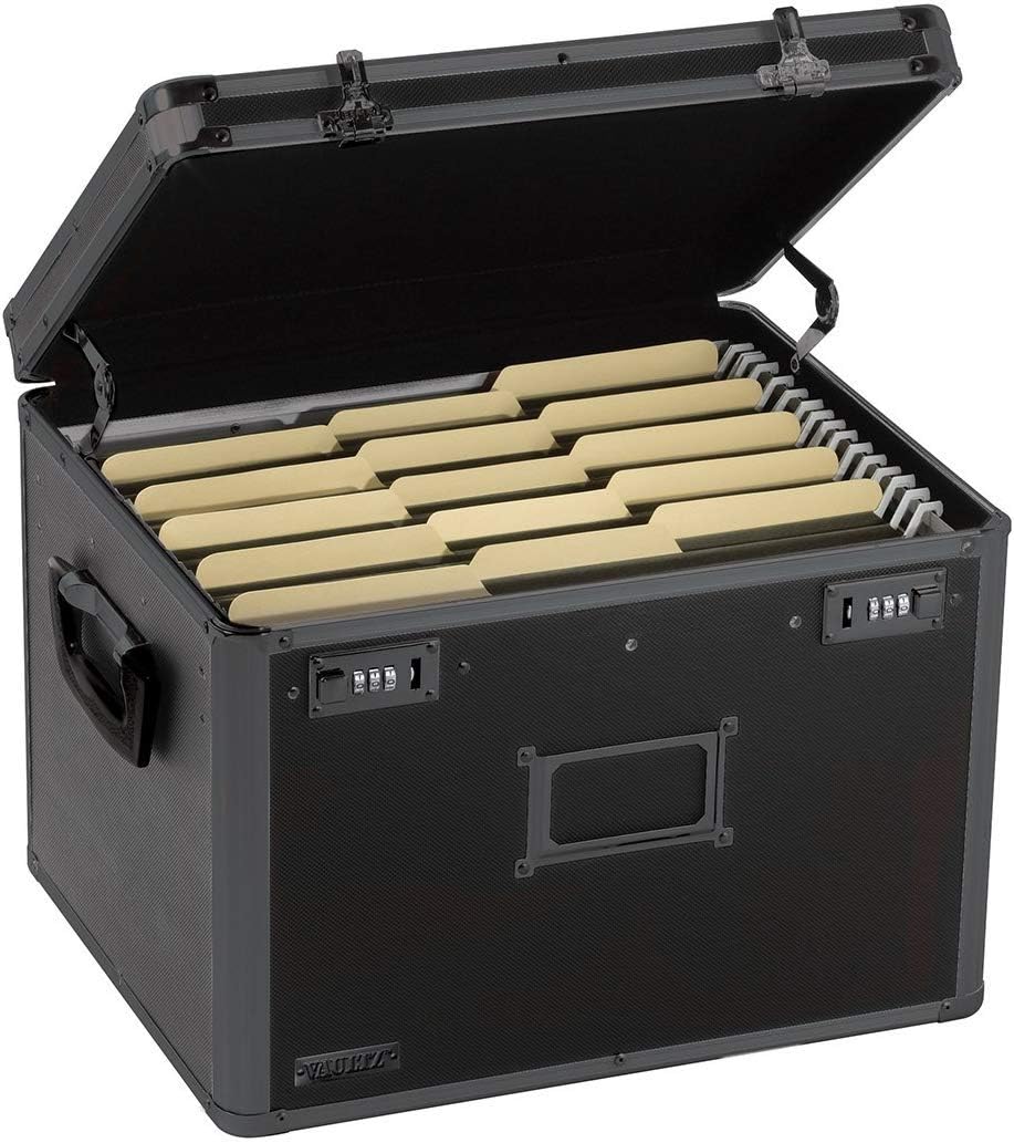 Vaultz Locking File Storage Box, Two-Handled, Letter/Legal File Storage, Tactical Black, 16.5 x 13.5 x 12 inches