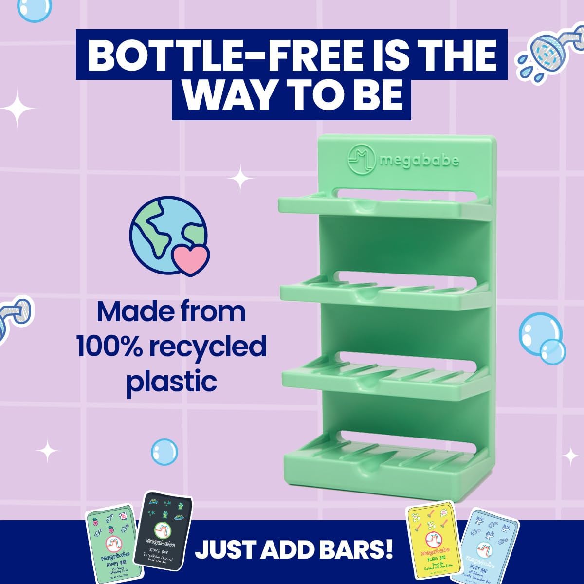 Megababe 4-Tier Bar Soap Tower | Holds 4 Bars | Suctions or Sticks | Self-Draining