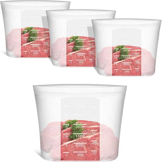 Reusable Storage Bags Extra Large, 0.8 Gallon/101 fl.oz/3000 ml, 4 Pack 100% Silicone Food Storage Bags Stand Up Zip Lock for Large Food Items, Freezer Microwave Oven Dishwasher Safe, Translucent