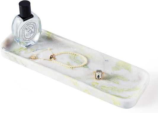 Koville Marble Tray for Bathroom Sink, 12"x4" Natural Stone Vanity Tray for Kitchen Dresser Countertop, Rectangular Decorative Marble Tray for Jewelry Perfume Trinket(Bianco Palomino)