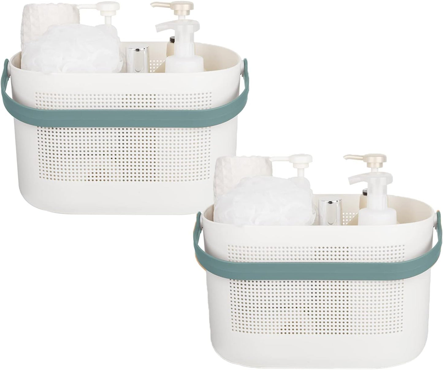 UUJOLY Plastic Storage Baskets with Handles, Shower Caddy Shelf Organizers Basket for Bathroom, Kitchen, Dorm Room, Green, 2 Pack