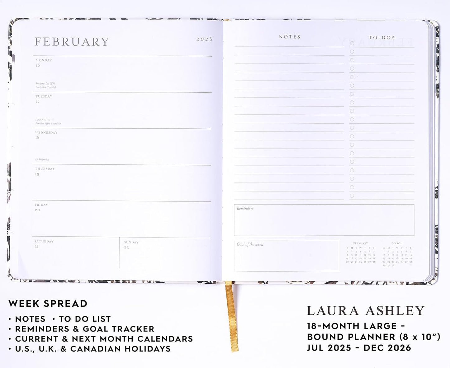 Laura Ashley 2025-2026 Large Agenda Planner, 18 Month, Monthly & Weekly Pages (8 x 10")