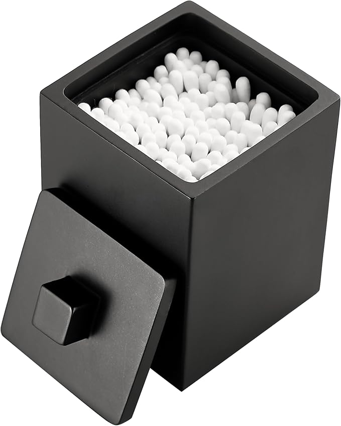 Resin Square Canister with Lid, Bathroom Qtip Holder, Cosmetics Makeup Accessories Storage for Makeup Sponge Bath Salts Storage Christmas Birthday Anniversary, Matte Black