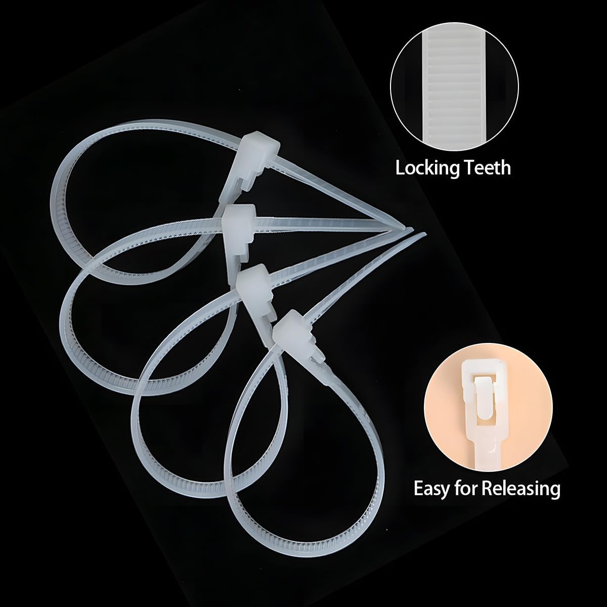 50 Count 10 Inch Reusable Cable Ties White – Heavy Duty Releasable Zip Ties, 36 LBS for Electronics, Gardening, and Multi-Purpose Bundling