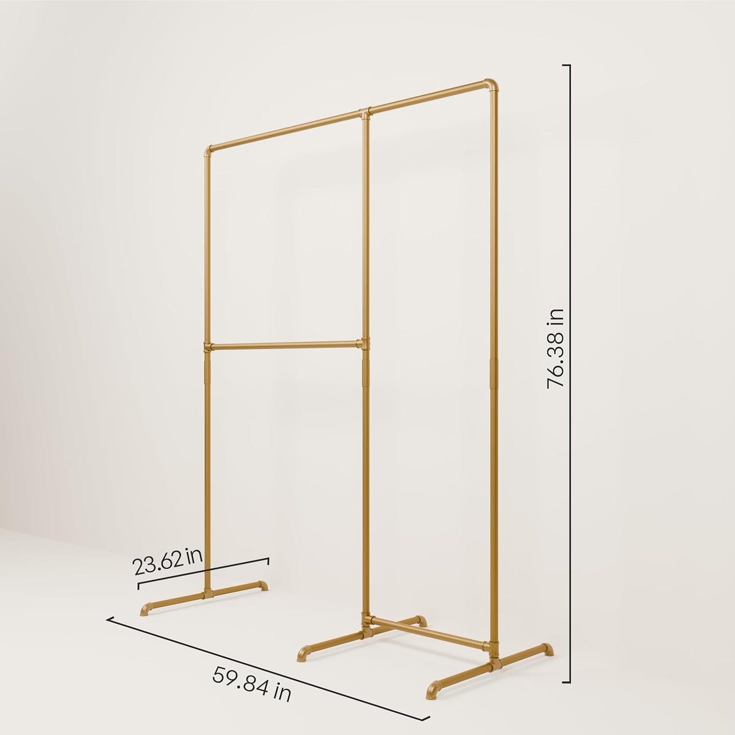 pamo Gold Clothing Rack – 59.84" W x 76.38" H – Industrial Pipe Metal Garment Organizer for Bedroom or Retail – Heavy-Duty Clothes Rack – Easy Assembly