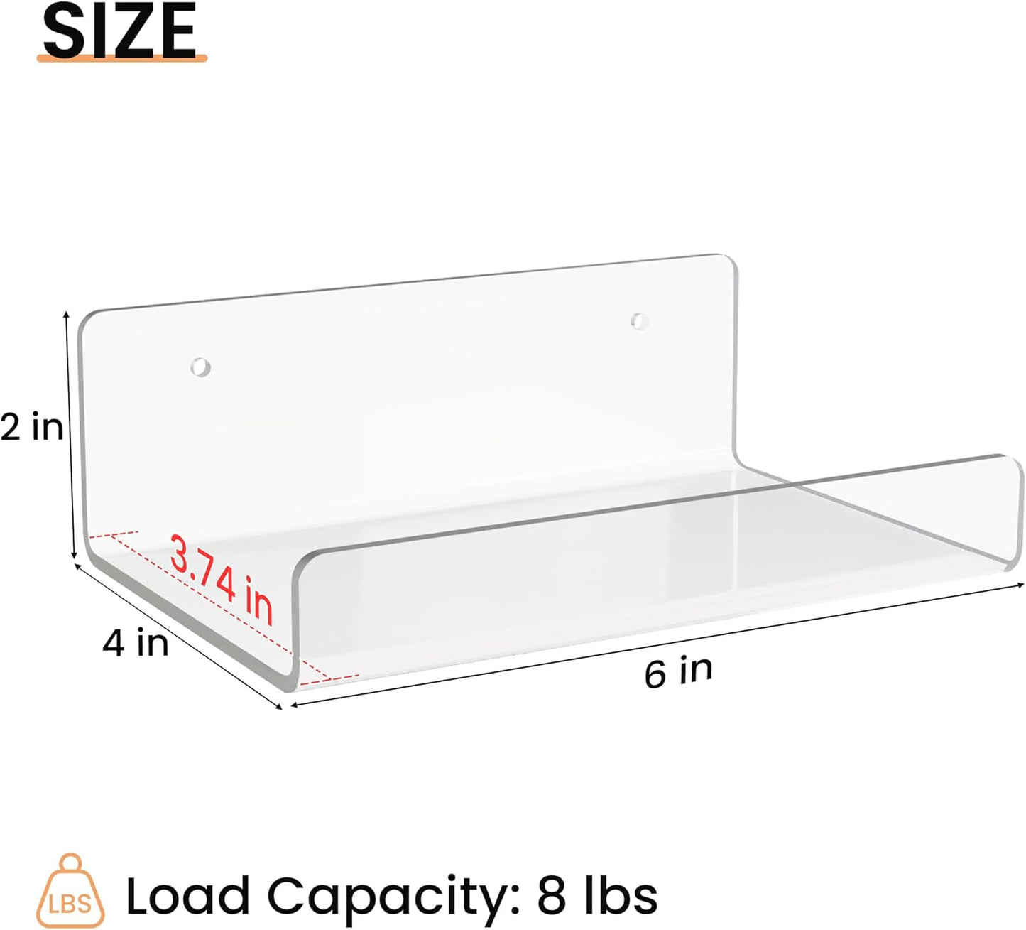 upsimples 6 Pack 6'' x 4'' Acrylic Small Shelves, Floating Shelves for Wall, Display Shelf Organizer for Plants, Speaker, Radio, Toys, Clear