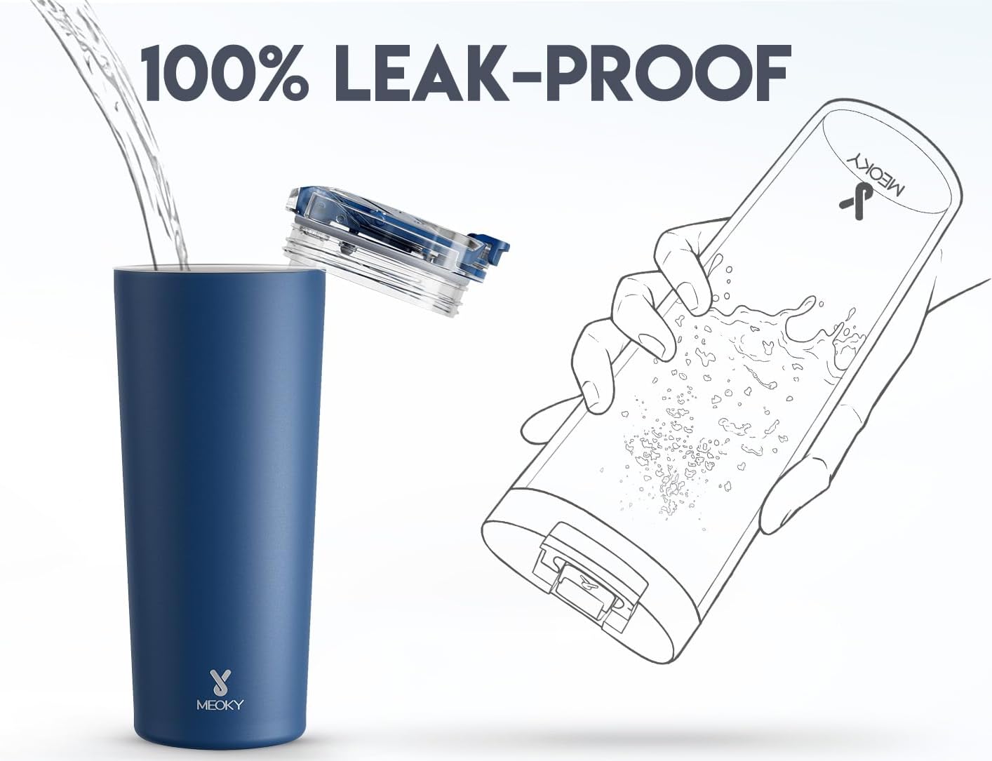 Meoky 24 oz Travel Coffee Mug with Leak-proof Lid, Stainless Steel Insulated Coffee Tumbler, Keeps Hot for 8 Hours or Cold for 24 Hours, Fits in Car Cup Holder (Sea)