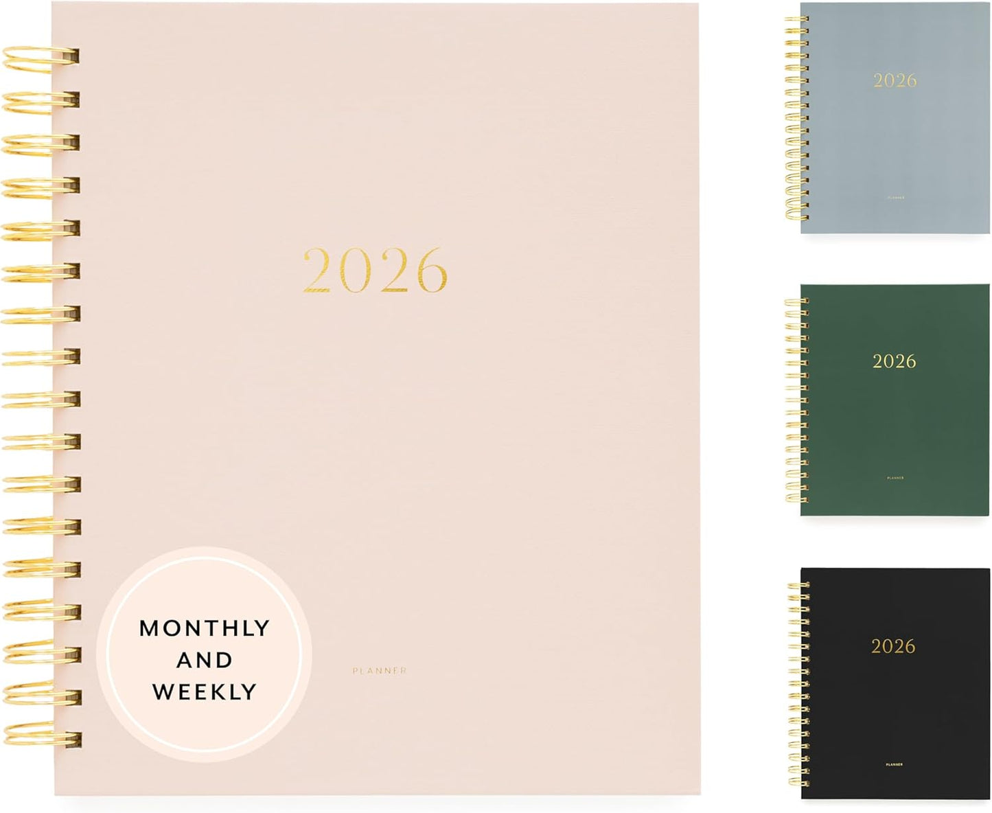 Sugar Paper 2026 Signature Spiral Planner, Weekly and Monthly, January to December, 7.5" x 9.25", Calendar for Women, Matte Paper Hardcover, Spiral Bound, Pocket for Storage,12 Month, Blush