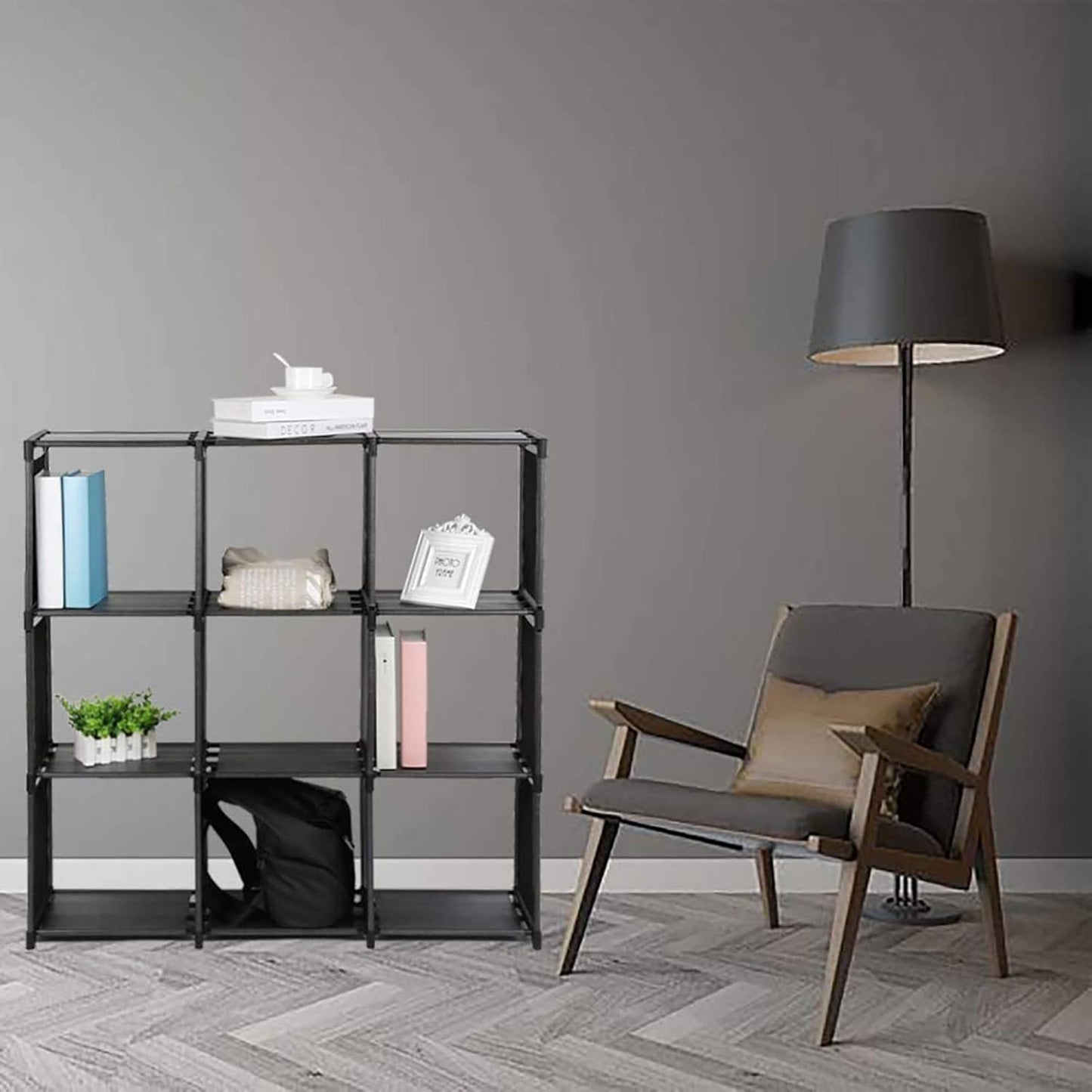 10-Cube Storage Organizer Rack, Staircase Organizer Modular Bookcase, DIY Storage Organizer Closet Shelf, Bookcase in Living Room, Bedroom for Toys and Daily Necessities, Black