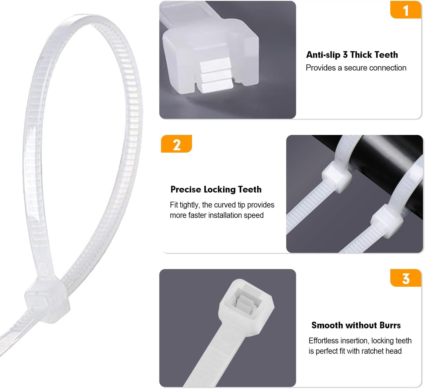 Zip Ties, RAZCC 1200pcs Cable Zip Ties 12 Inch, Heavy Duty White Plastic Wire Ties with 50lb Tensile Strength, Self-Locking Nylon Cable Ties, Wire Management for Indoor and Outdoor