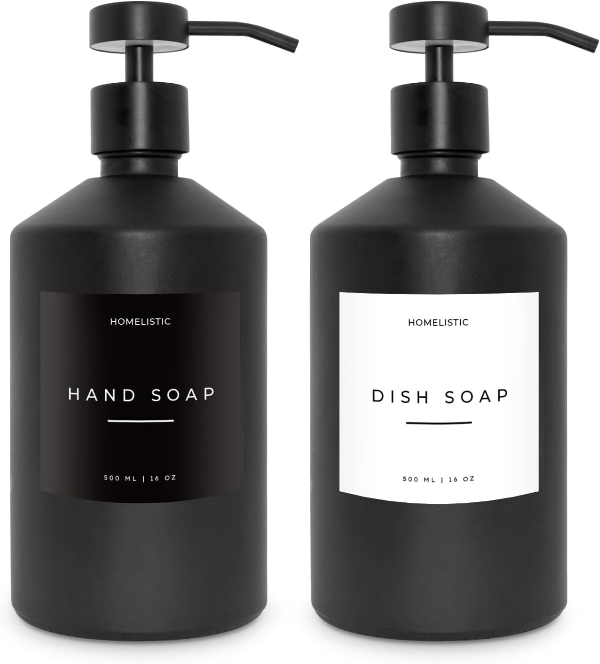Luxury Glass Soap Dispenser Set of 2 - Elegant Glass Bottles with Matte Black Pumps, Ideal for Kitchen and Bathroom for Hand and Dish Soaps