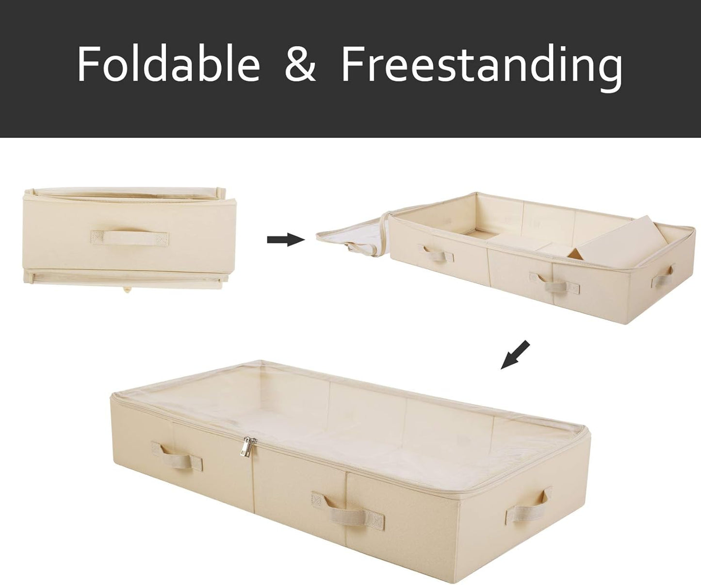 iwill CREATE PRO Pack of 2, Visible Lid Underbed Clothes Storage Bins for Shoes, Blankets, Sheets Organizer, 6" Height 7" Tall Under the Bed Storage Containers, Beige