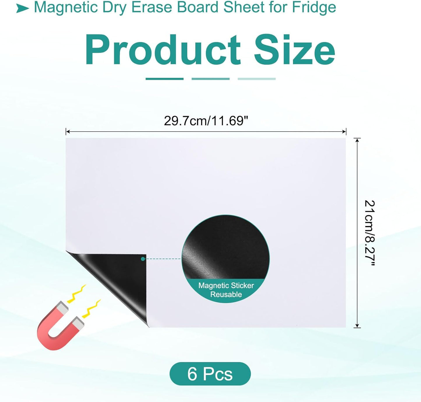 PATIKIL Magnetic Dry Erase Board Sheet for Fridge, 6 Pcs 12 x 8 Inch Erasable Refrigerator Whiteboard for Kitchen for Home Kitchen Organizer Planner Office Storage, White (0.6mm)
