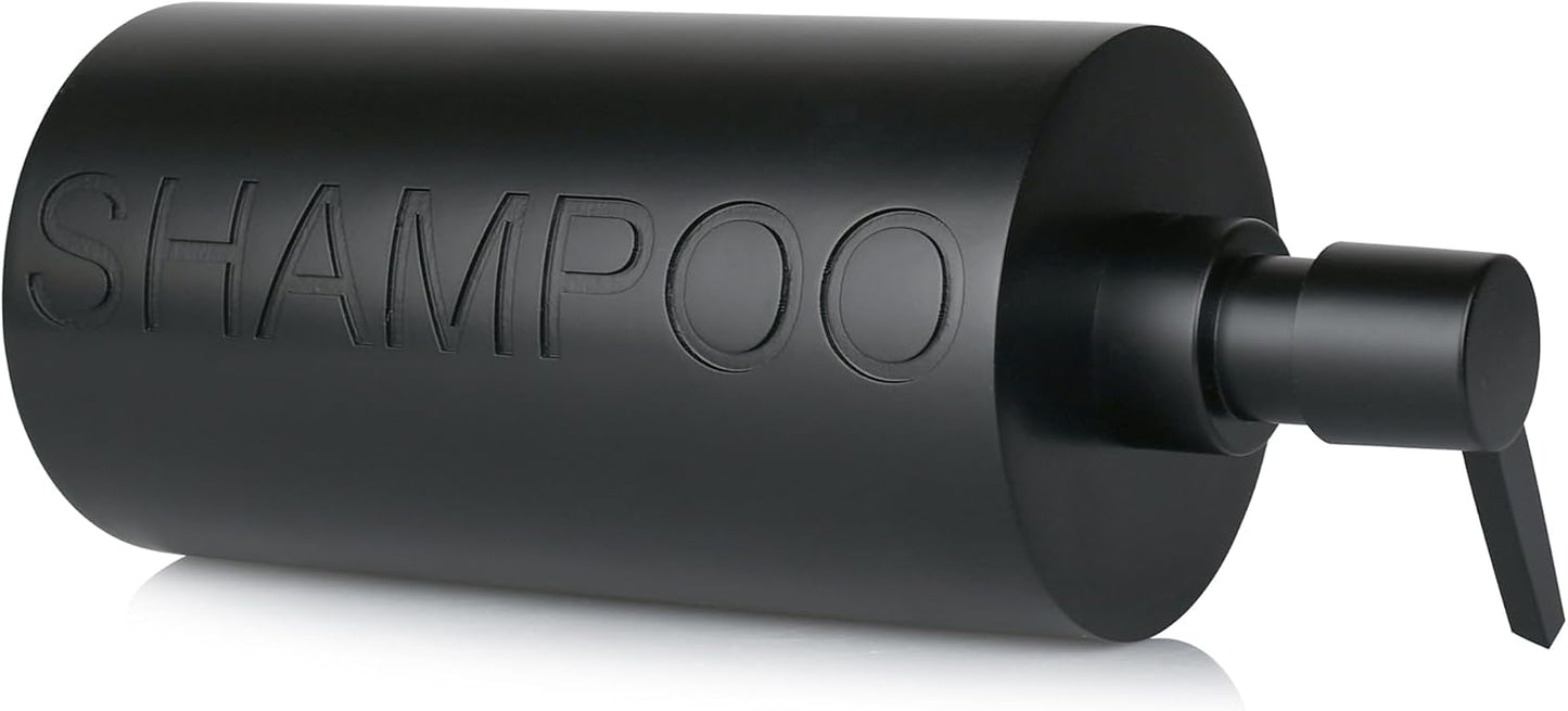 Matte Black Shampoo Dispenser Modern Refillable Pump Bottle with Embossed Text, Durable Resin Construction for Bathroom and Kitchen