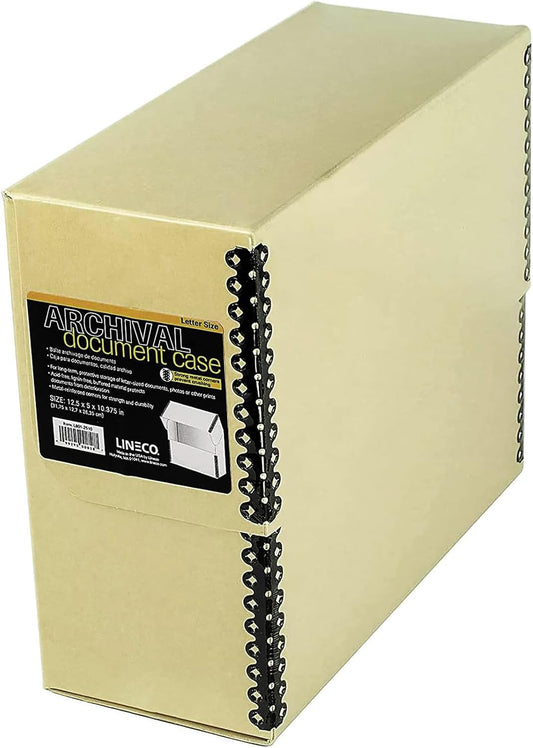 Lineco Archival Document Storage Box with Metal Edge, Acid-Free Tan Boxboard, Organize and Store Files, Prints, Photos, Letter-Sized Case 12.5" x 10.5" x 5" Wide