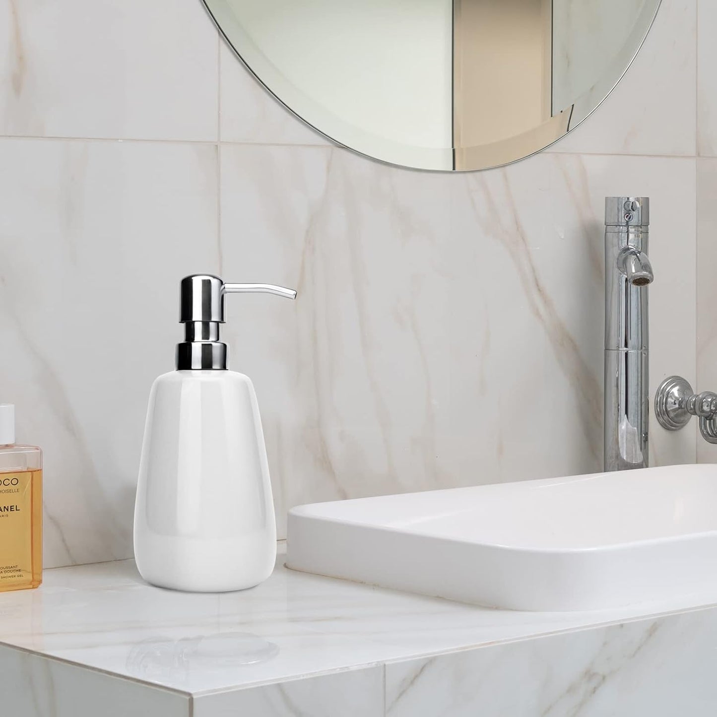 Hand Soap Dispenser Ceramics Bottles with Stainless Steel Pump Bathroom Empty Shampoo Bottles 10oz/300ml 2.76 inches Tall and 1.18 inches Wide