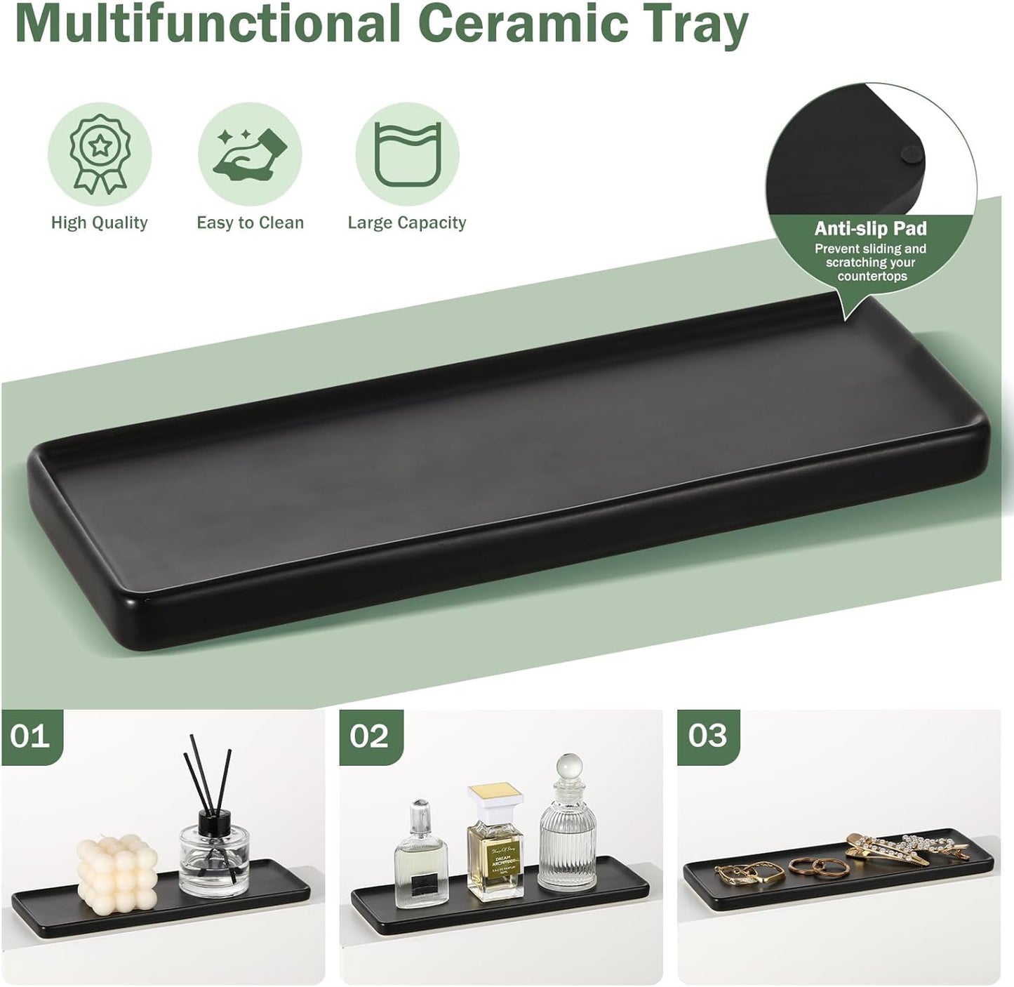 Shinowa Bathroom Accessories Set, 5 Pcs Clear Glass Bathroom Accessory Sets Complete with Soap Dispenser, Toothbrush Holder, Q-Tips Holder, Soap Dish, Ceramic Tray, Countertop Vanity Organizer