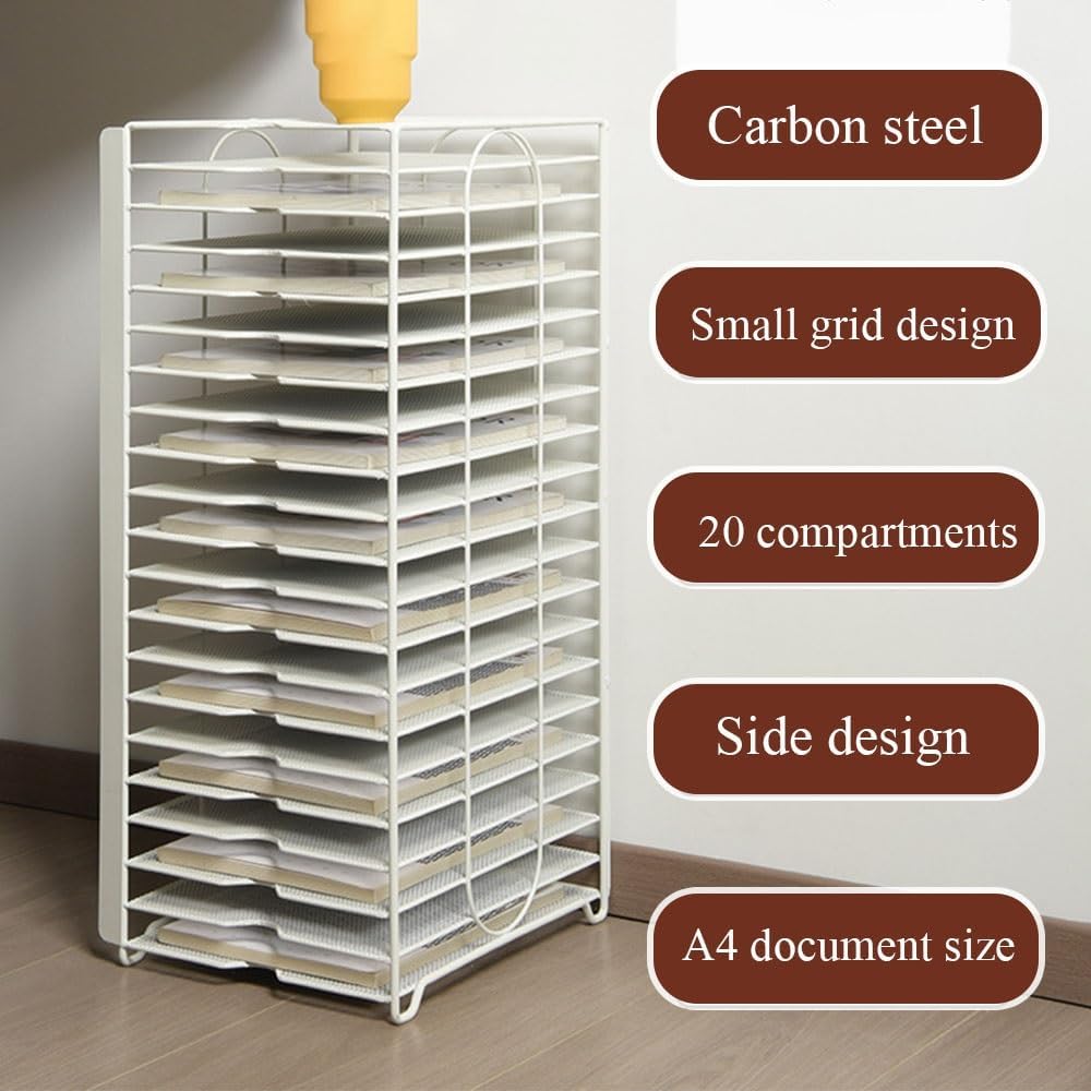 Metal File Stand, Under Desk Paper Organizer with 20 Shelves, Office Accessories and File Holder for Home Office or Study(Black)