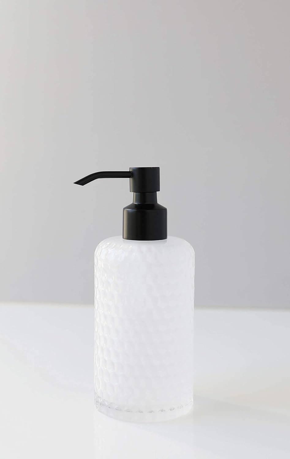 Rail19 Frosted Milk + Honey Glass Soap Dispenser | Vintage-Inspired Modern Refillable Soap & Lotion Pump Bottle for Bathroom Vanity Countertop and Kitchen, 12oz (Cali Black)