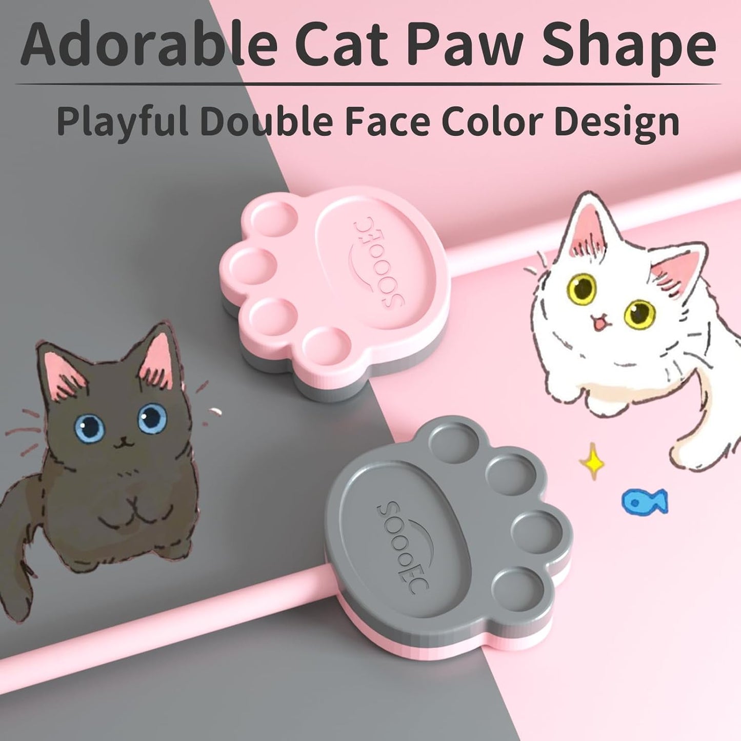 SOOOEC Magnetic Cable Ties, 32 Pack 7.2" Magnetic Cord Organizer Cute Cat's Paw Design, Silicone Twist Ties with Strong Magnet for Bundling and Cable Management, Fridge Magnets.