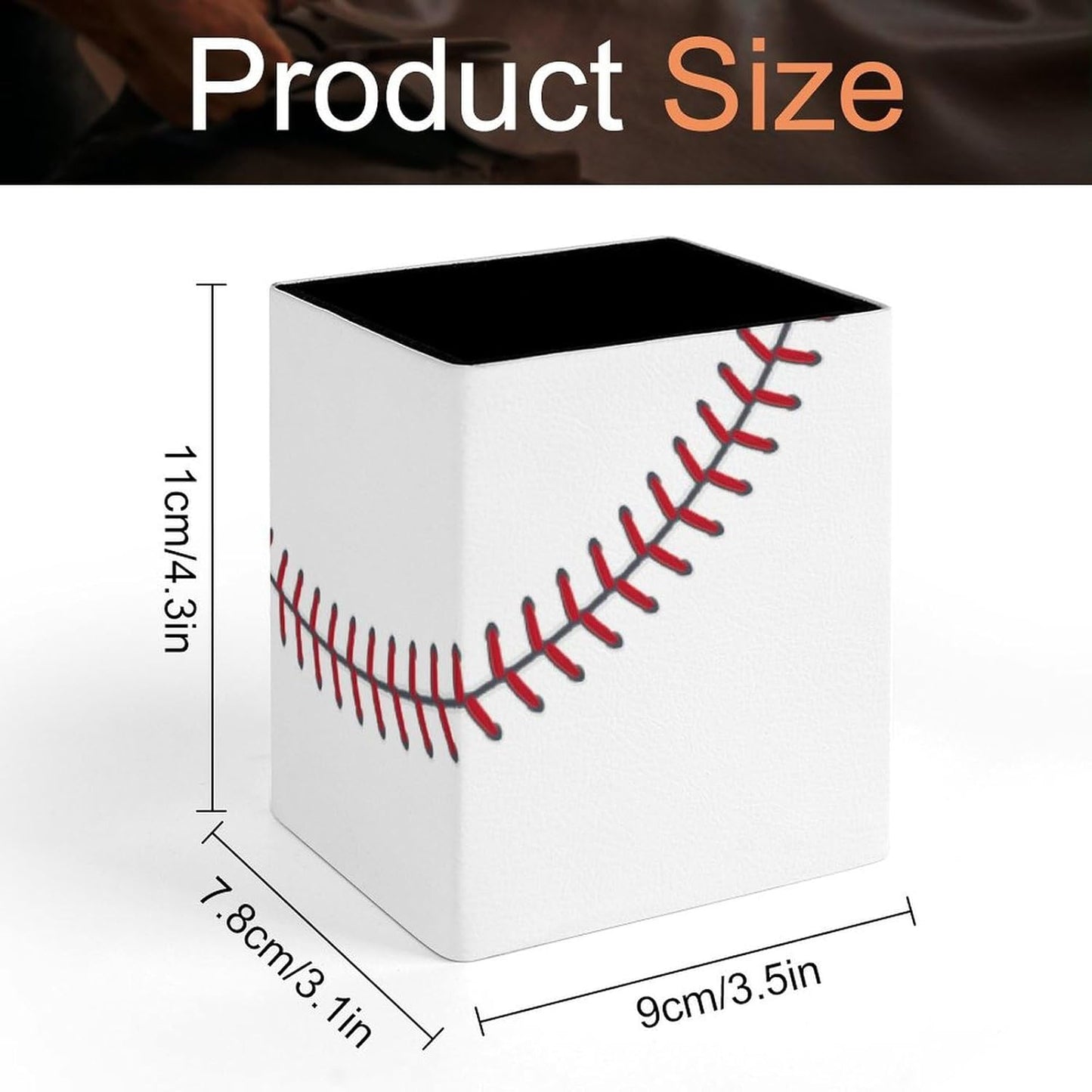 Square Pen Holder & Pencil Organizer for Desk - Office Storage Organizer, Markers/Makeup Brushes/Scissors Holder, Compact Desk Decor Accessories for Home Classroom School(Baseball Design)