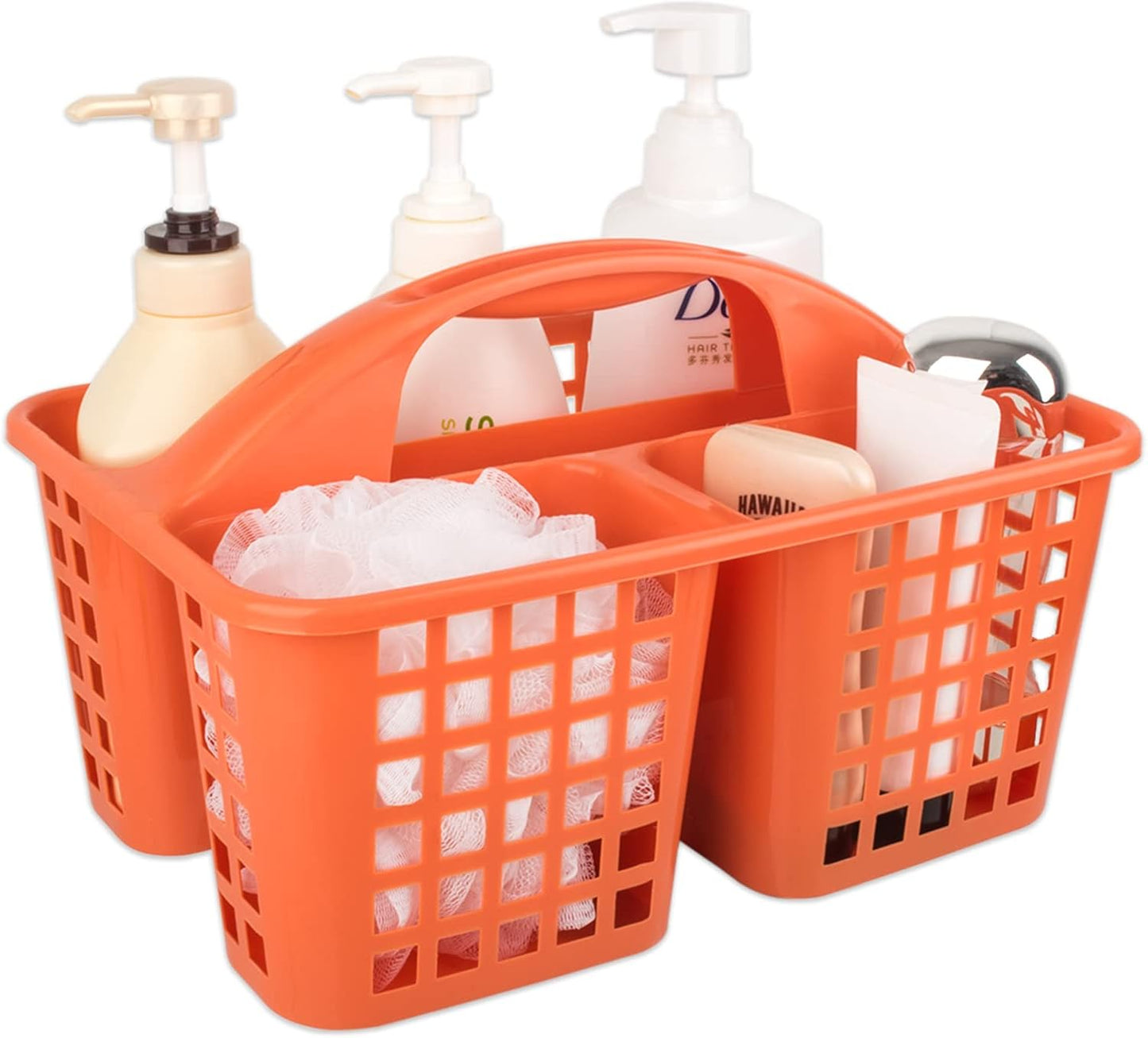 JiatuA Portable Shower Caddy Basket with Compartments Cleaning Supplies Organizer with Handle Plastic Storage Divided Tool Bin for Bathroom, Bedroom, Kitchen, College Dorm, Garden, Under Sink, Orange