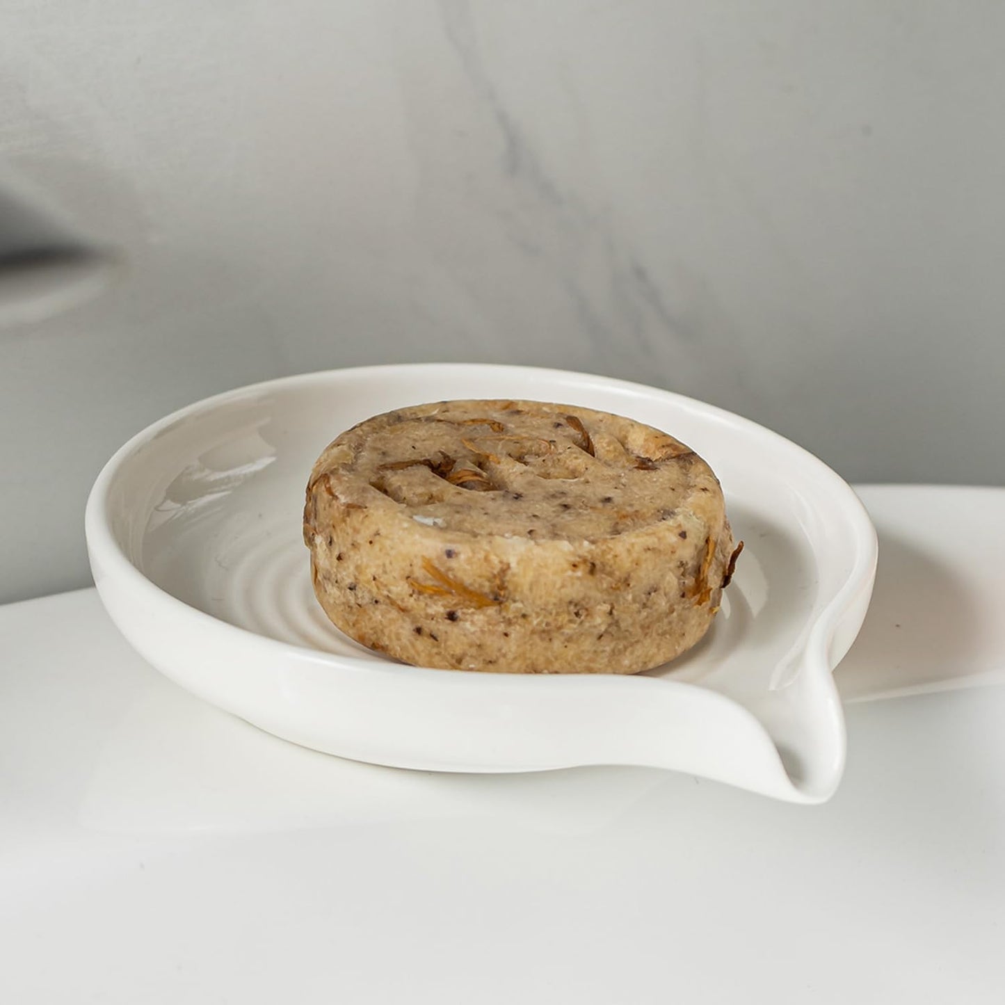 Self Draining Soap Dish, Ceramic Drain Soap Holder Waterfall Design Soap Saver for Shower, Bathroom, Sink, Kitchen and Countertop, Keeps Dry, White