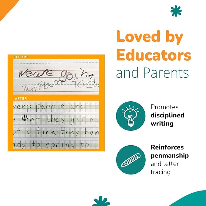 Channie’s Practice Handwriting & Printing Paper Workbook One Page A Day, 250 Pages Front & Back, 125 Sheets, Grades PreK – 1st, Size 8.5” x 11” Summer School, Summer Bridge