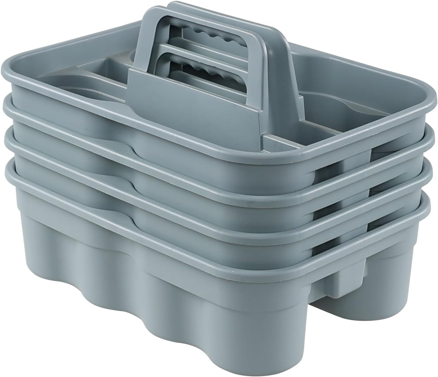 4-Pack Plastic Cleaning Caddy with Handle, Plastic Cleaning Tool Caddy, Gray