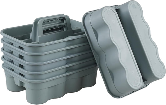 Anbers 6 Pack Plastic Caddy for Cleaning Products, 2 Compartment Storage Caddy Basket with Handle, Dark Gray Blue