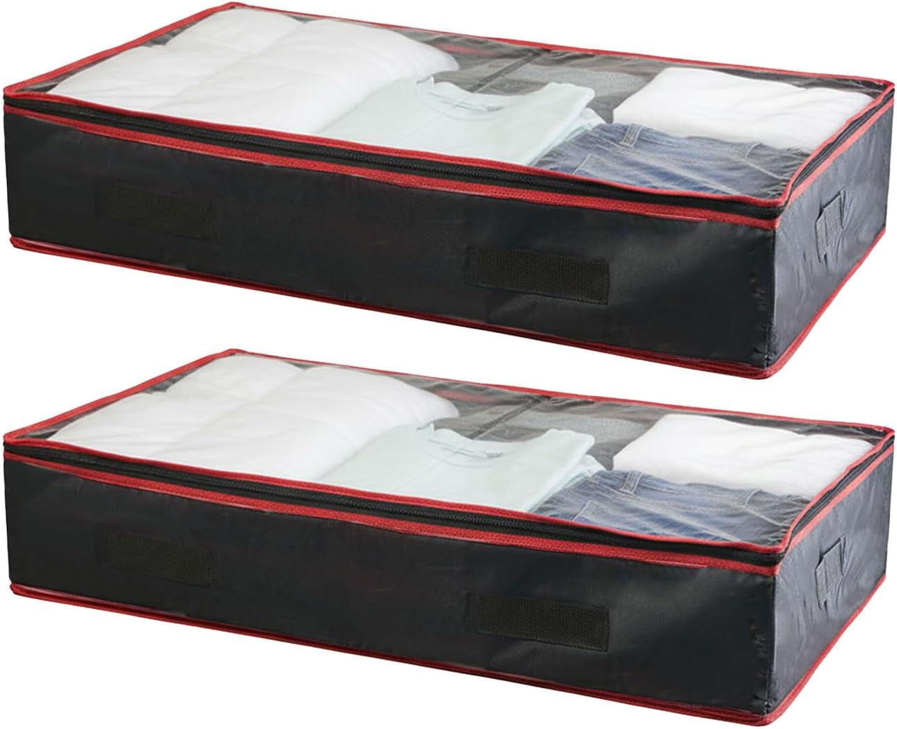 6 Inches Under Bed Storage Containers | Pack of 2 Underbed storage drawers with Durable Handles, Large Capacity, Dual Zipper & Clear Window For Clothing, Bedding, Blankets, Towels, Sweaters