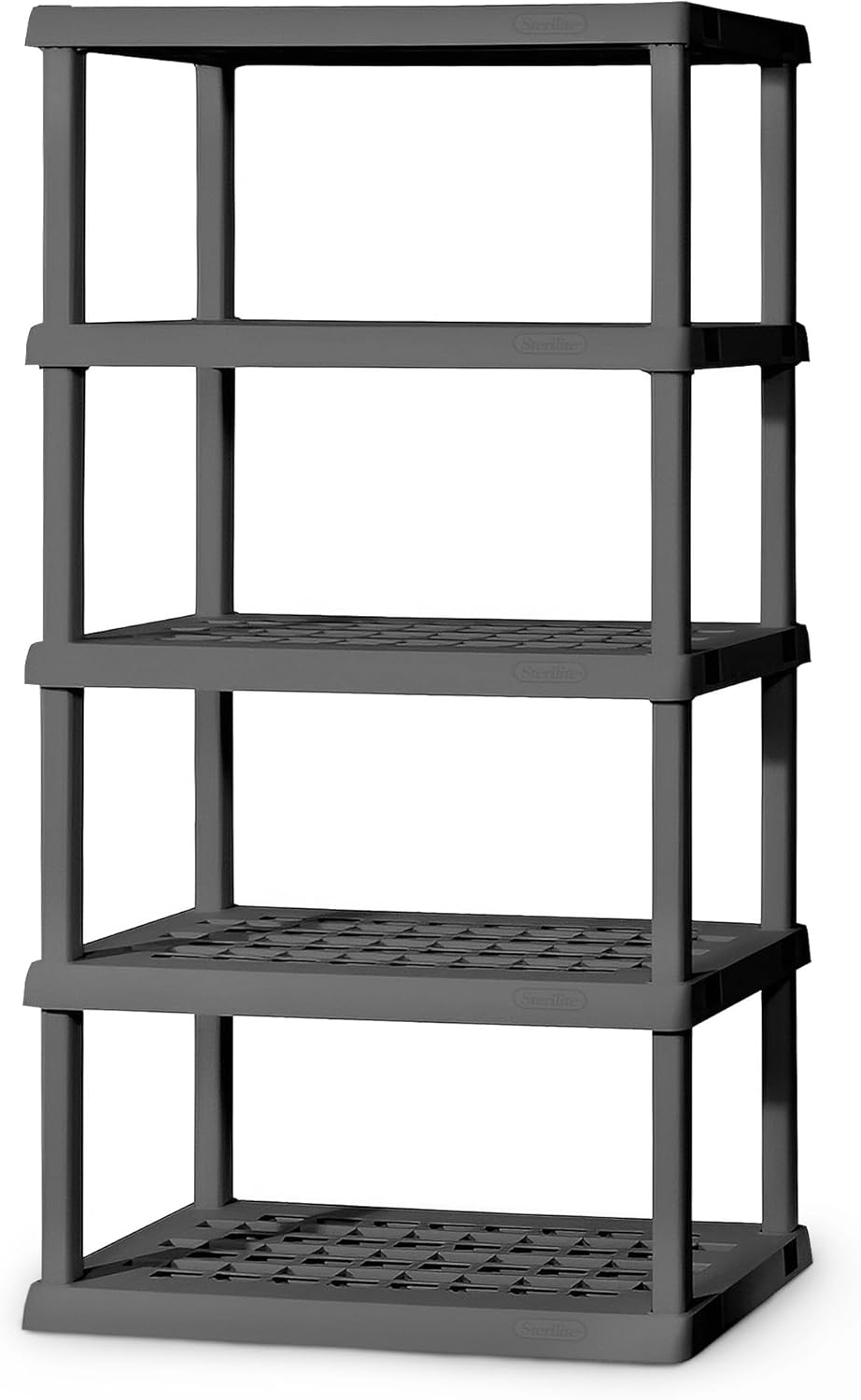 Sterilite 5 Shelf Unit, Heavy-Duty Shelving Storage Rack for Home and Garage, Gray - Multipurpose Plastic Organizer Shelves for Smart Organization