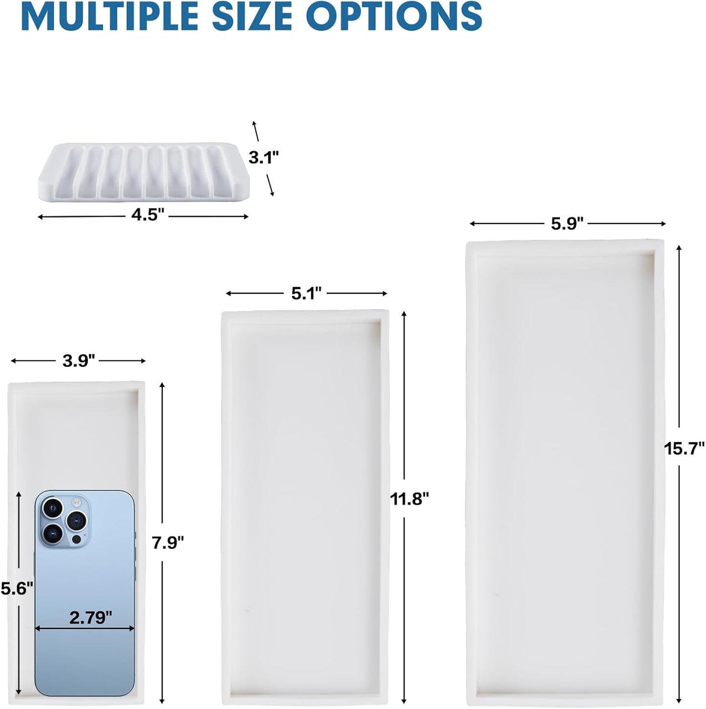 Bloss Counter Tray Set for Bathroom/Kitchen - 11.8" Silicone Tray for Kitchen Countertop, Soap and Sponge Holder, Bathroom Vanity Traty for Perfume, Jewelry, Candle, Key Tray