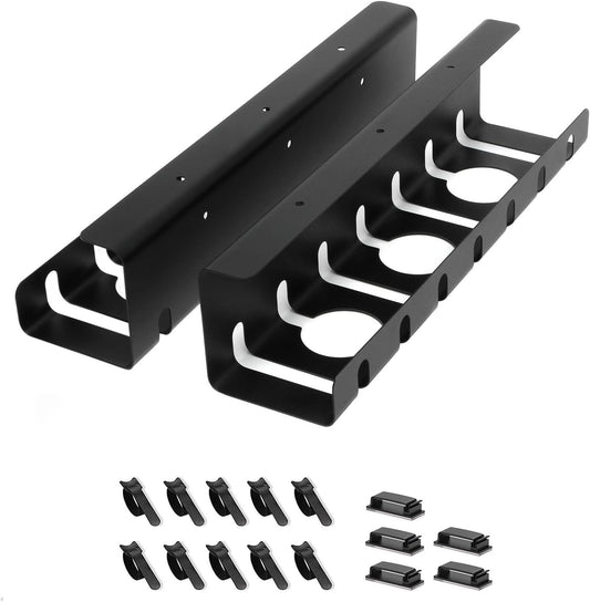 Under Desk Cable Management, 2 Pack 17" Cable Tray Organizer, No Drill or Screw Mount, Standing Desk Cable Management, Cord Organizer, Black