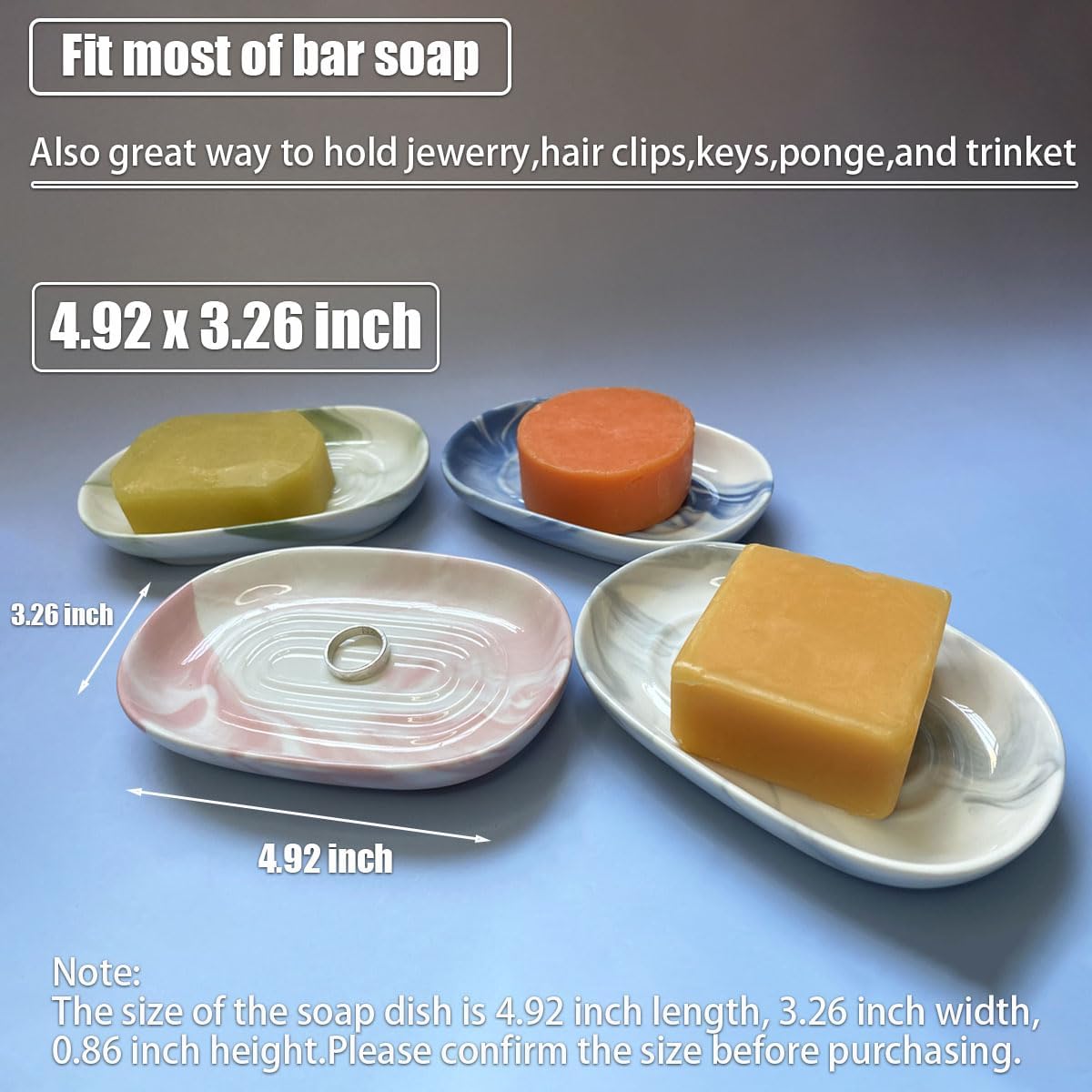 Soap Dish Ceramic, Decorative Ceramic Soap Holder with Unique Marble Textures, Bar Soap Holder for Shower, Bathroom, Kitchen, Tubs, Sink, Hotels, Counters (Blue Texture)