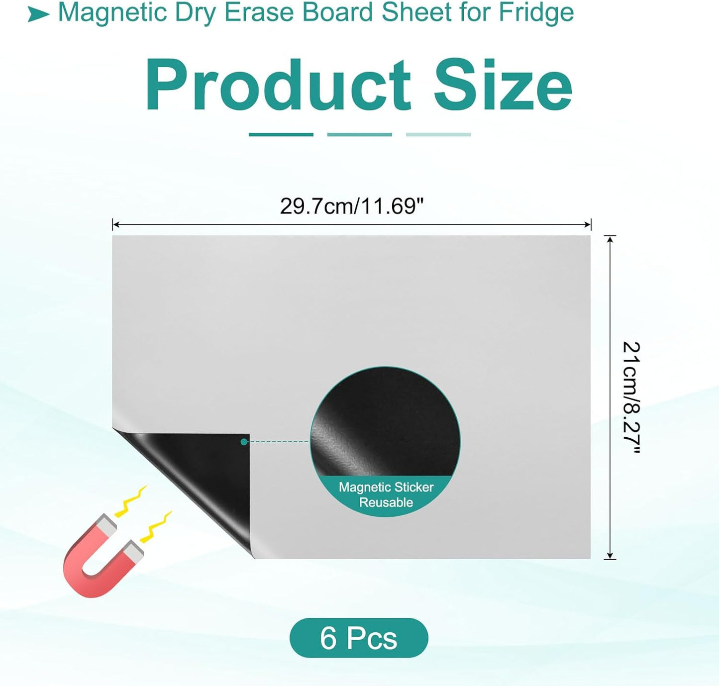 PATIKIL Magnetic Dry Erase Board Sheet for Fridge, 6 Pcs 12 x 8 Inch Erasable Refrigerator Whiteboard for Kitchen for Home Kitchen Organizer Planner Office Storage, Silver (0.6mm)