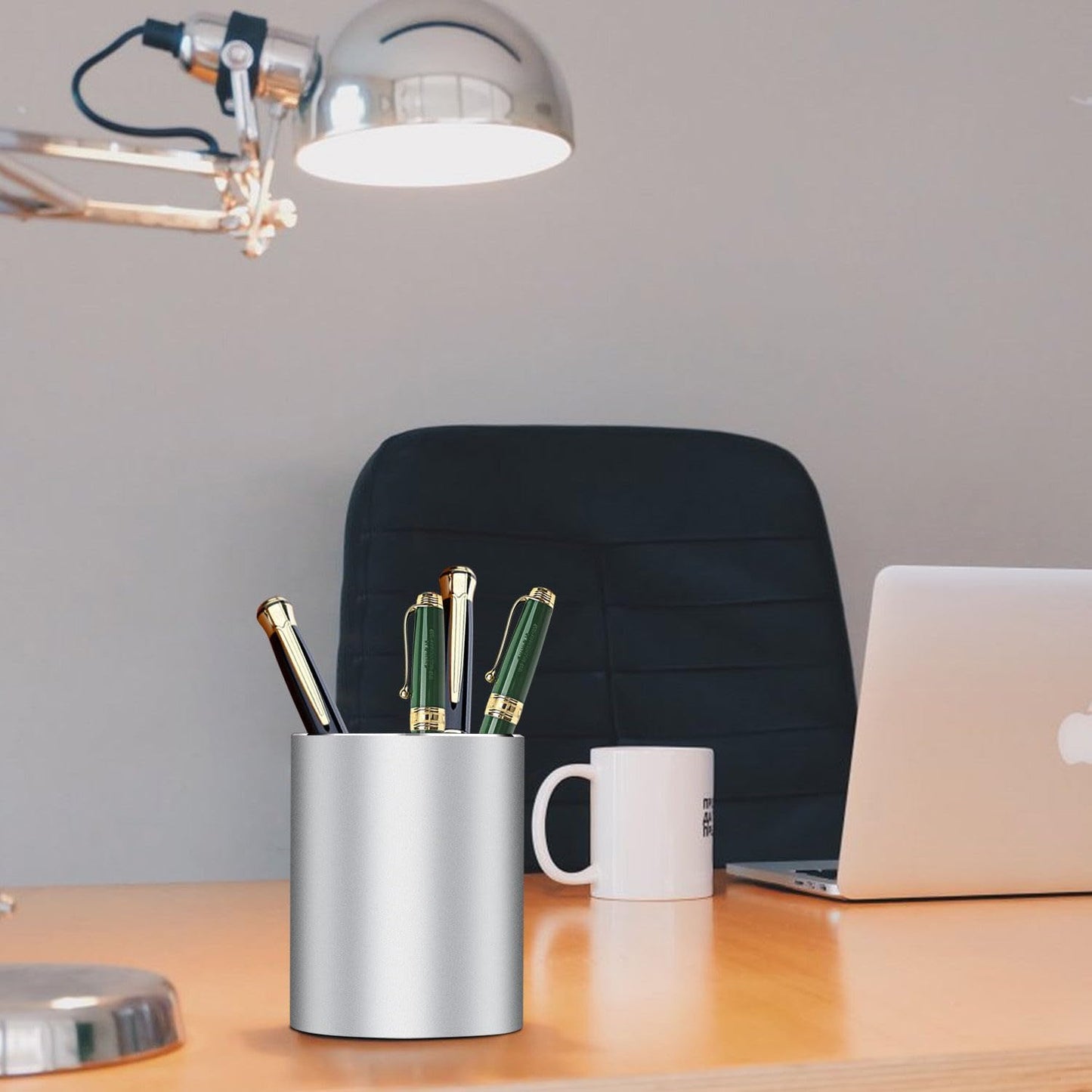 Pen holder, aluminum alloy waterproof pen holder, desktop simple and modern minimalist, multifunctional office supplies for families, kids and schools silver