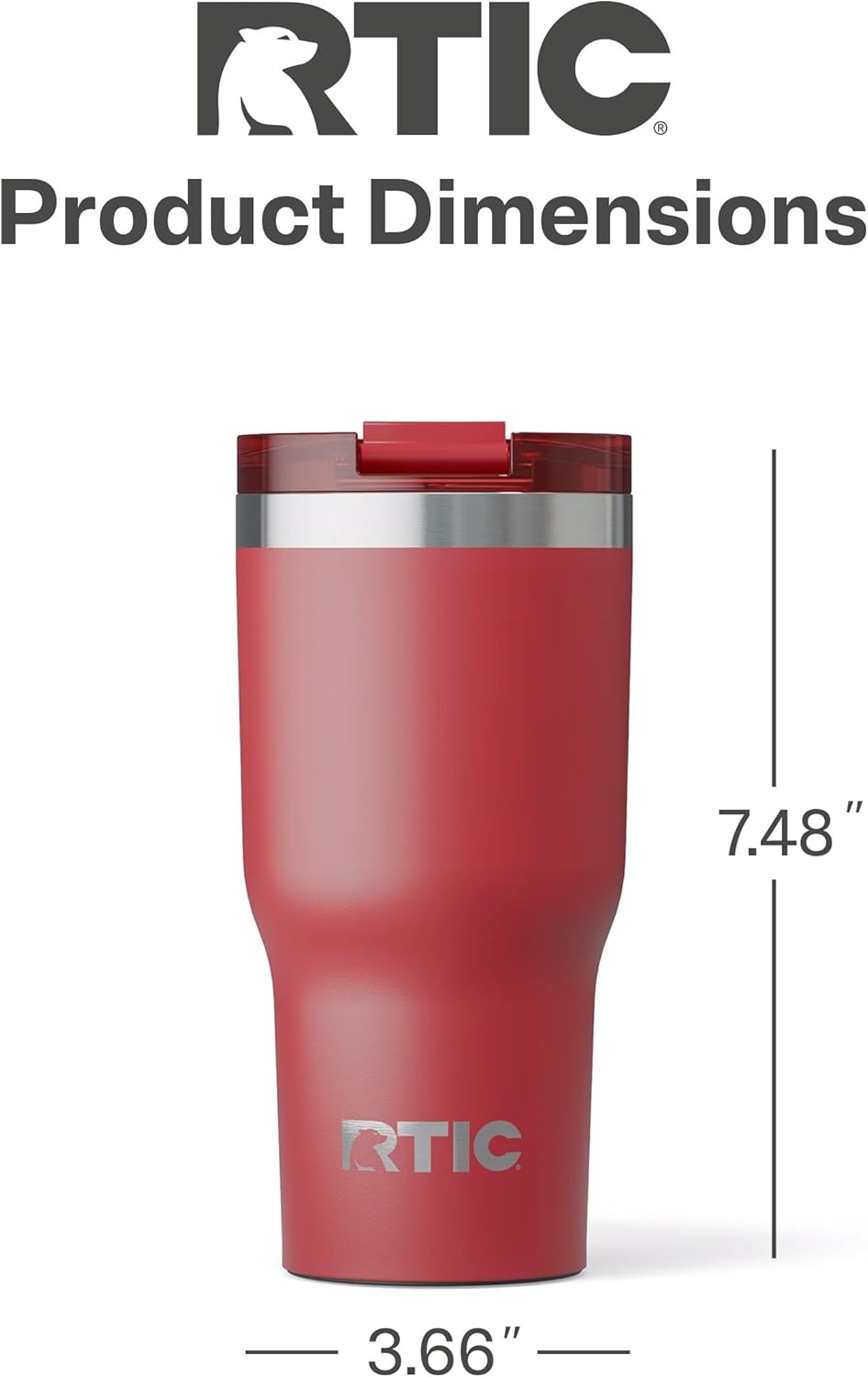 RTIC 20oz Essential Tumbler with Lid, Ceramic Lined, Insulated, Stainless Steel, Metal, Double Wall Vacuum-Insulation, Travel Cup for Iced Coffee, Tea, Hot and Cold Drink, Flag Red