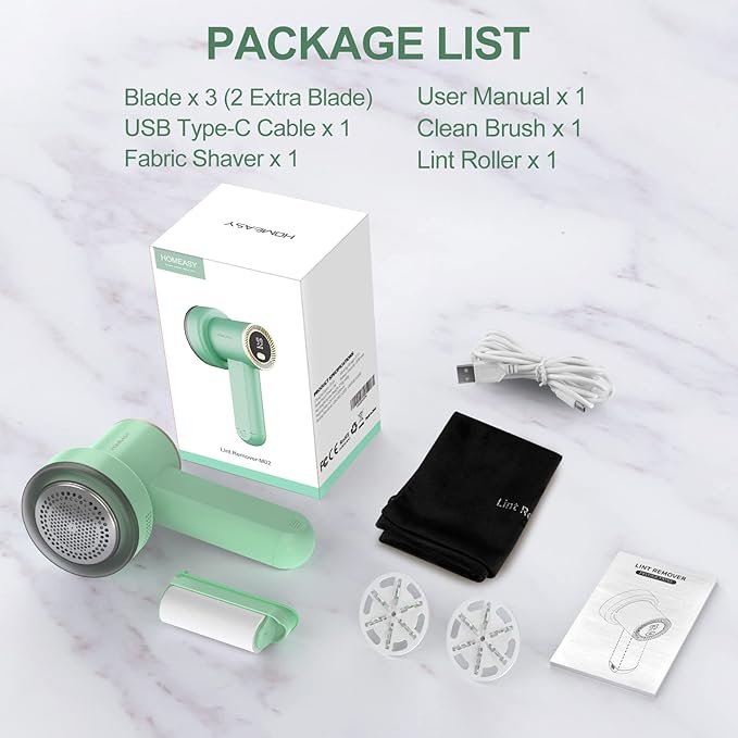 Fabric Shaver Fuzz Remover Rechargeable, HOMEASY Electric Lint Remover Shaver with 3 Blades & LED Digital Display, Sweater Couch Fabric Pill Shaver for Sweater, Couch, Furniture