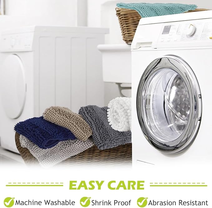 KGORGE Bathroom Rugs - Super Soft Bath Mat Non-Slip Plush Carpet Runner for Tub, Washable Absorbent Microfiber Chenille Floor Carpet for Door Way Kitchen, Pure White, 60" x 24", 1 Piece