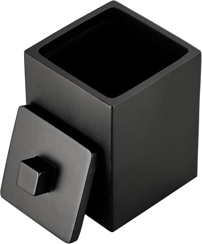 Resin Square Canister with Lid, Bathroom Qtip Holder, Cosmetics Makeup Accessories Storage for Makeup Sponge Bath Salts Storage Christmas Birthday Anniversary, Matte Black