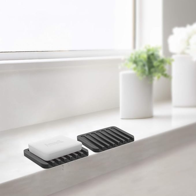 Anwenk Soap Dish for Shower Waterfall Soap Holder Soap Tray Soap Saver Drainer Flexible Silicone for Shower/Bathroom/Kitchen/Counter Top,Keep Soap Bars Dry Clean,Easy Cleaning-Black 1Pack
