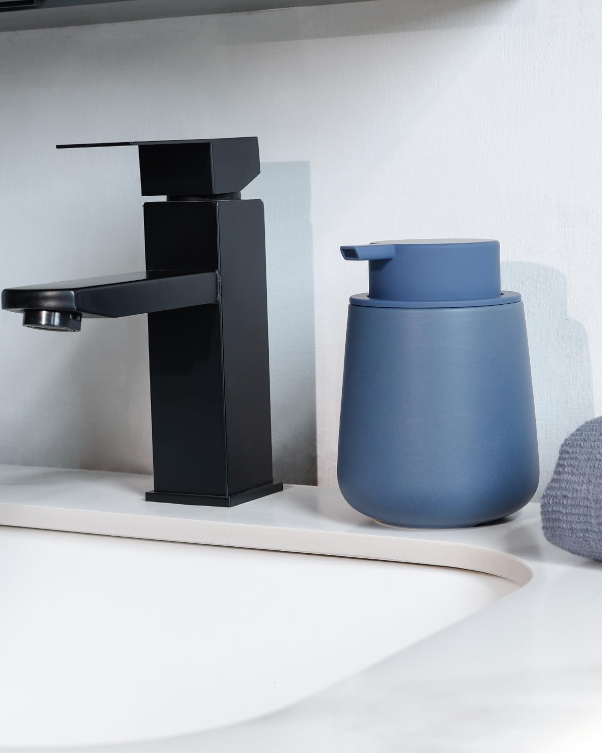 Bosilunlife Ceramic Foaming Soap Dispenser - 12oz Nave Blue Foam Hand Wash Dispenser Bathroom Countertop Soap Dispensers Kitchen Dish Soap Pump Dispenser Liquid Soap Dispenser for Bathroom