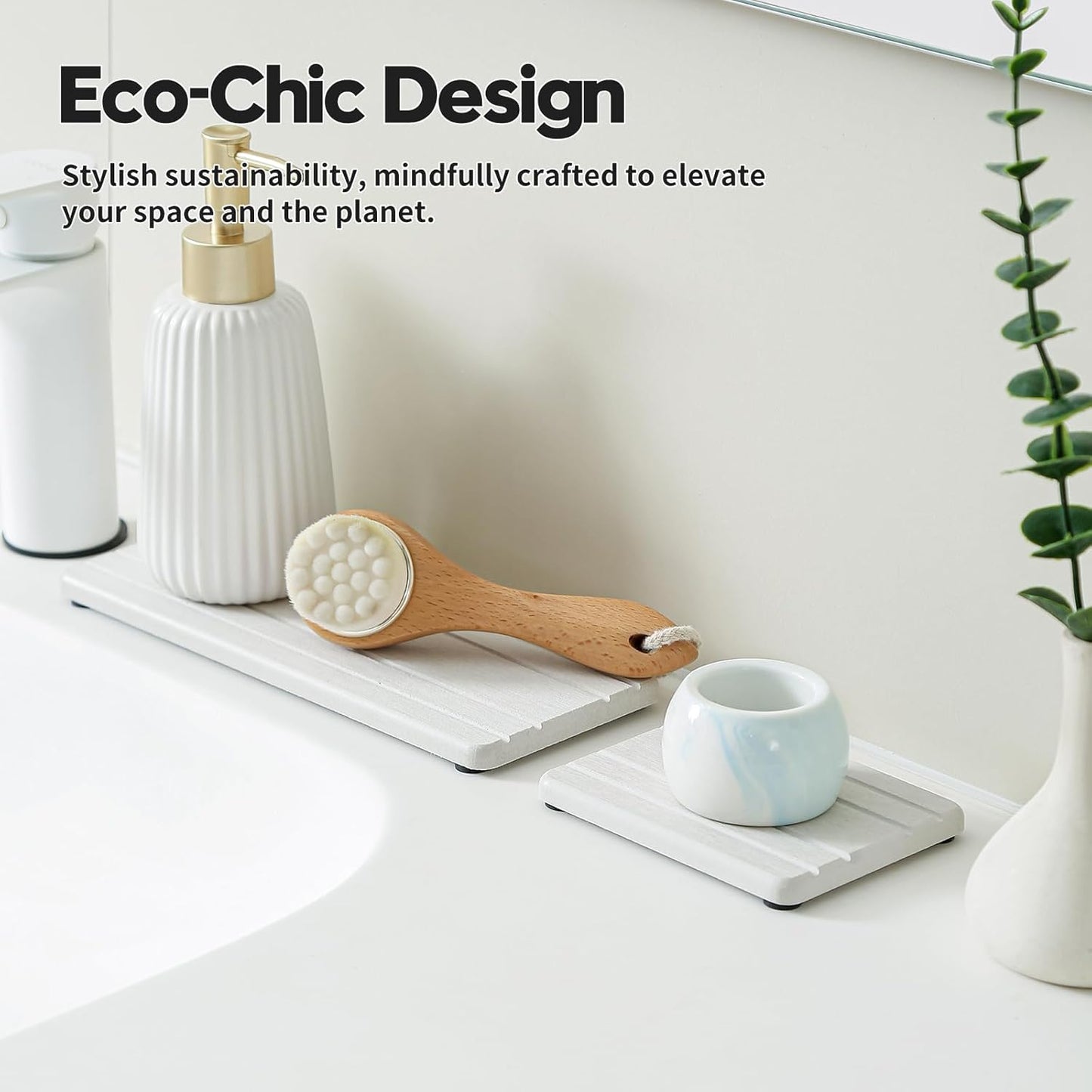 3 Pack Diatomite Stone Sink Tray, Water Absorbing Mat for Kitchen & Bathroom Counter, Quick Dry Soap Dish Makeup Vanity Caddy,Sponge Holder Organizer, Beige - 2pcs of 4.5"x 3.5" and 1pc of 9"x 3.5"