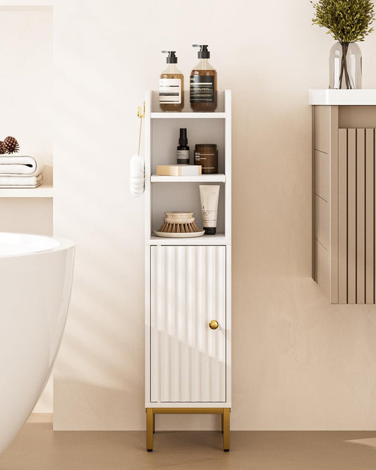 Bathroom Storage Cabinet, Small Corner Floor Hutch with Door and Shelves, Narrow Toilet Paper Cabinet, Bathroom Organizer with 2-Tier Adjustable Shelf for Small Spaces,White